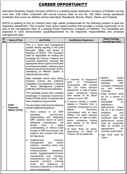 IESCO Jobs 2024 Opportunities Advertisement